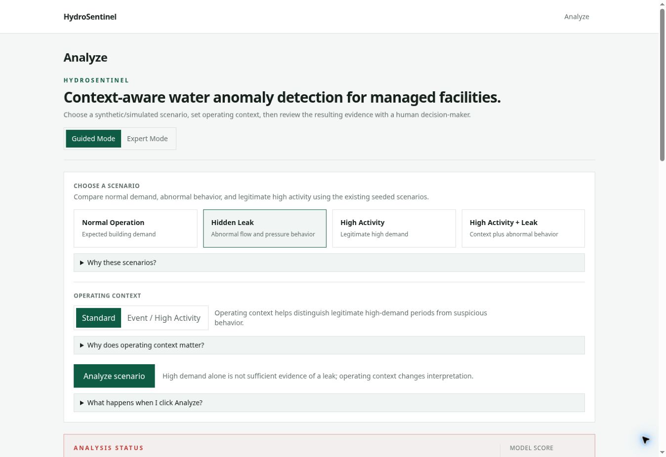 HydroSentinel interactive analysis interface